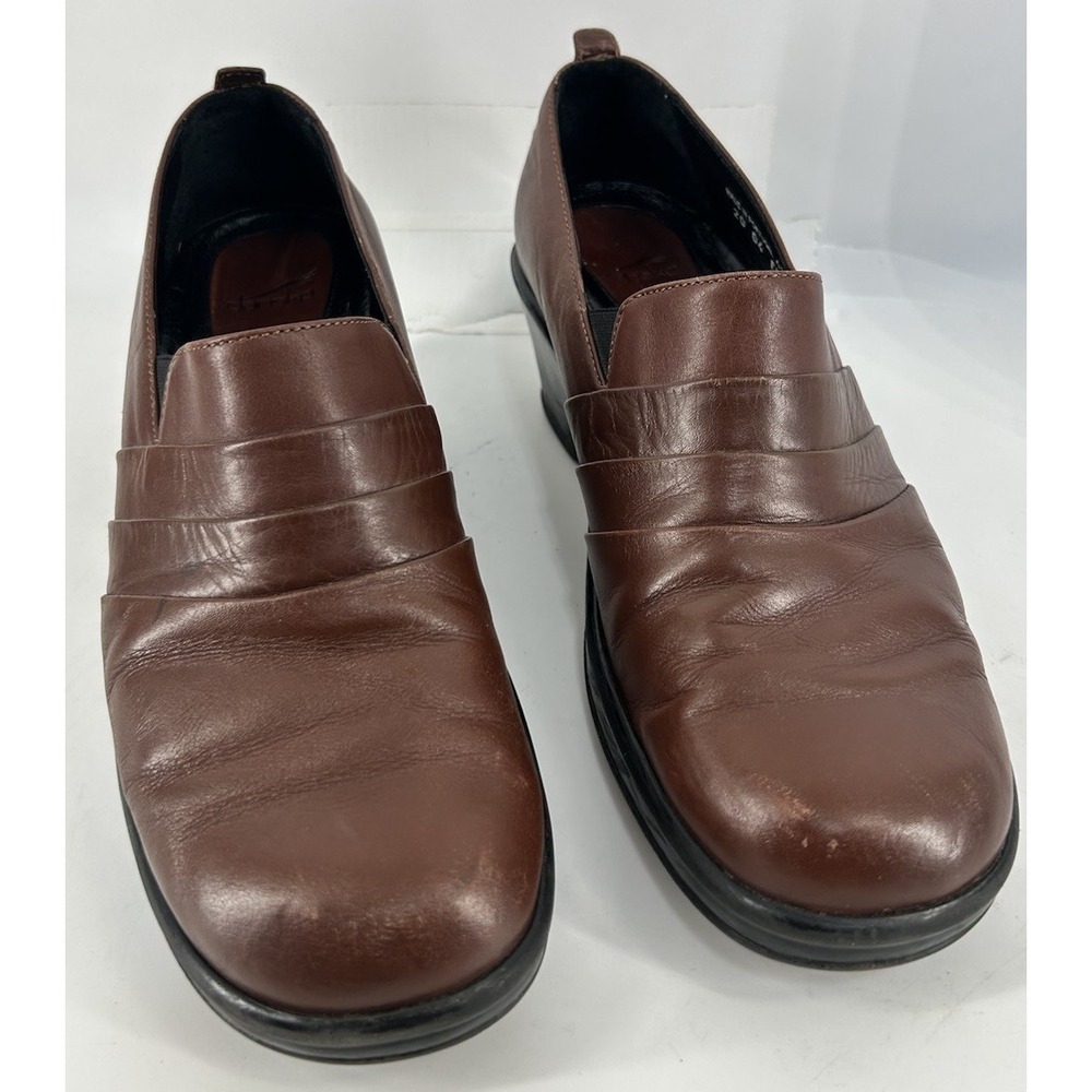 Dansko Aubrey Brown Leather Pleated Slip On Clogs Wedge Heel Women's Size 40 - Picture 2 of 5